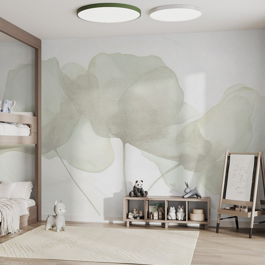 Lichtgroene bloemen boven stelen — interieur 4