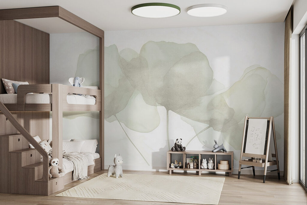 Lichtgroene bloemen boven stelen — interieur 5
