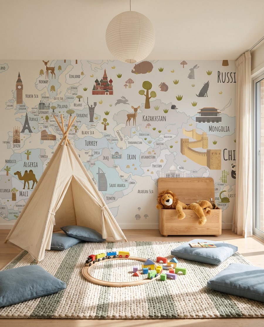 Wereldkaart vol kleine dieren — interieur 2
