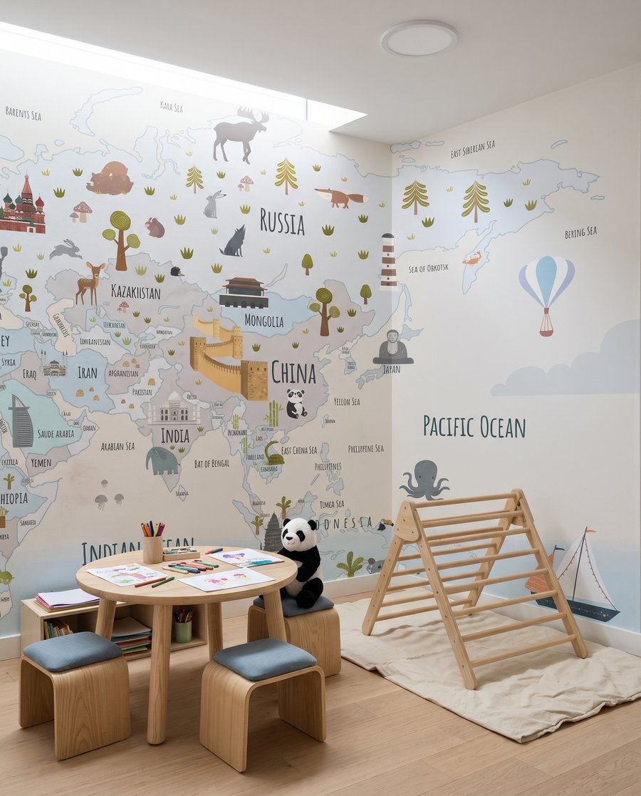 Wereldkaart vol kleine dieren — interieur 4
