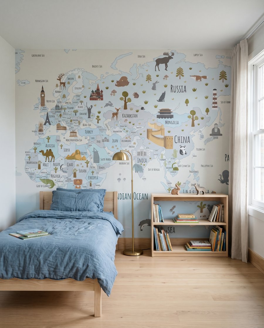 Wereldkaart vol kleine dieren — interieur 5