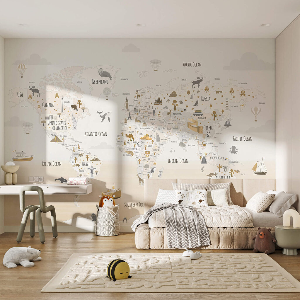 Kaart van de wereld in een interieur
