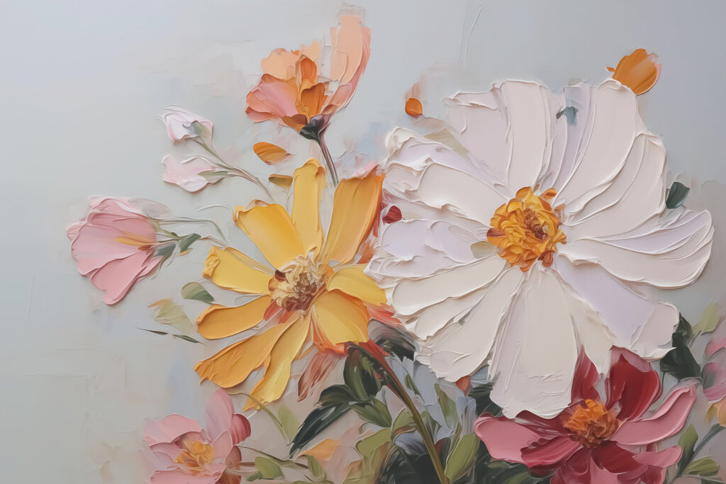 Bloemen met dikke verfranden — volledig ontwerp