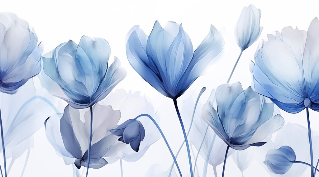 Blauwe bloemen in lagen — volledig ontwerp