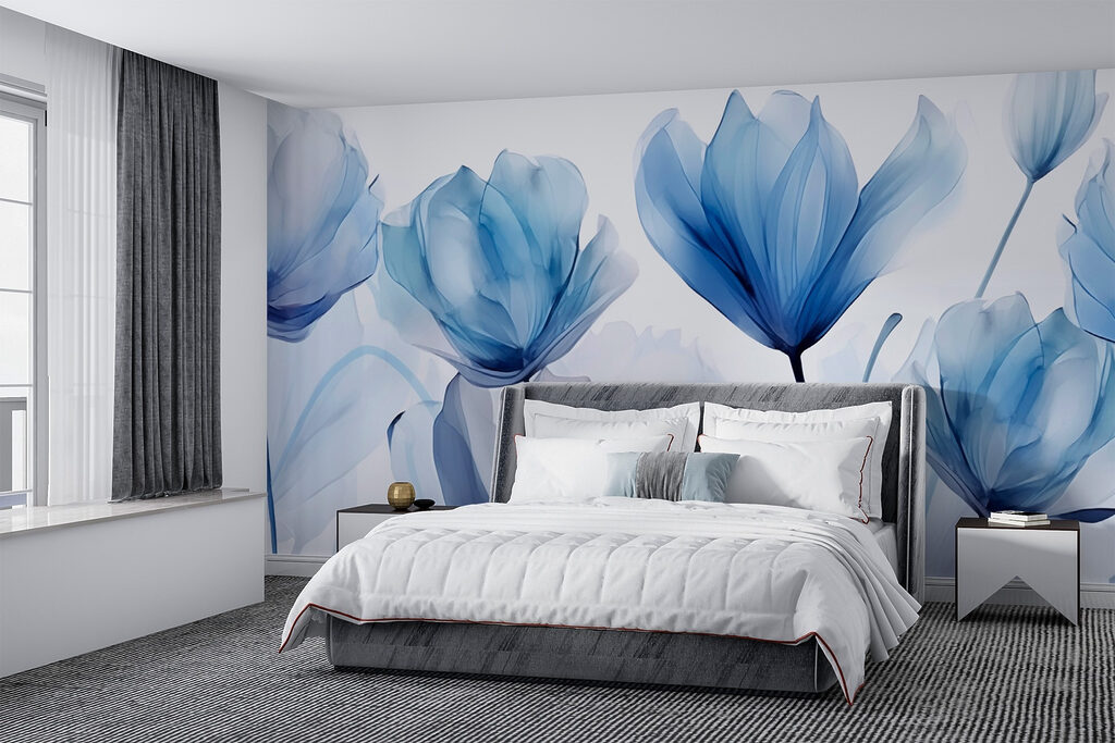 Blauwe bloemen in lagen — interieur 1
