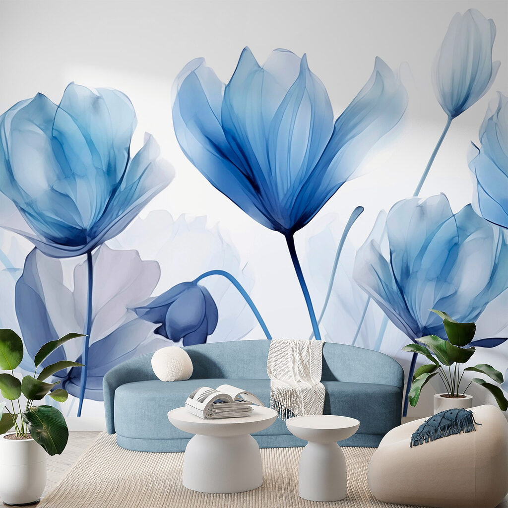 Blauwe bloemen in lagen — interieur 2