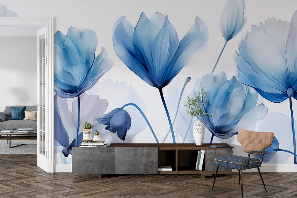 Blauwe bloemen in lagen — interieur 3