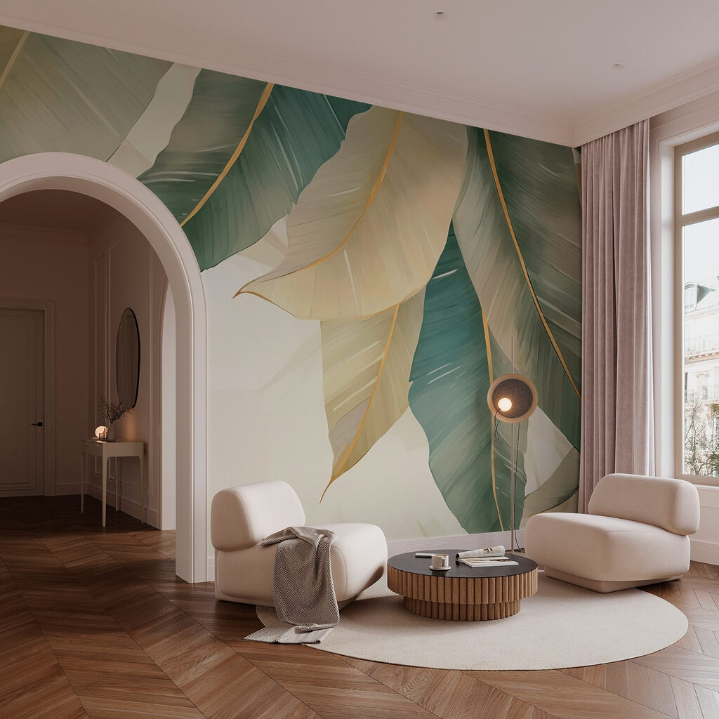 Zachte, gedempte tinten van natuurlijke bladeren — interieur 1