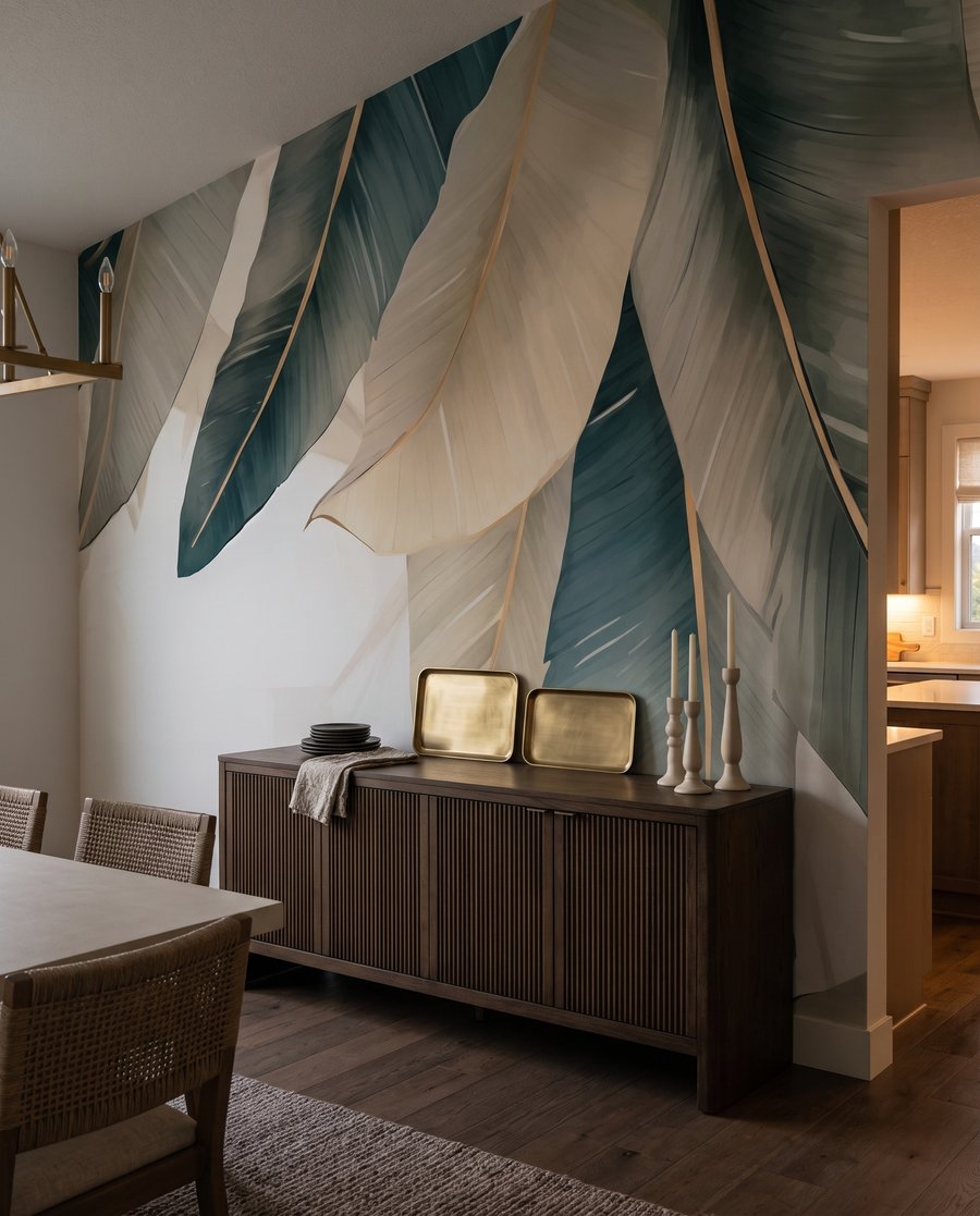 Groene bladpunten boven licht in een interieur