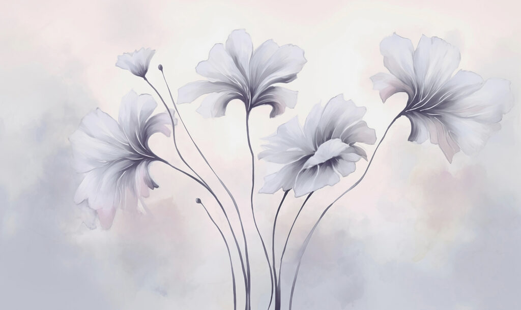 Lila bloemen boven steelbogen — volledig ontwerp