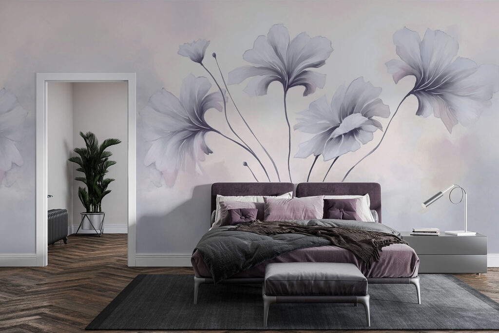 Lila bloemen boven steelbogen — interieur 1