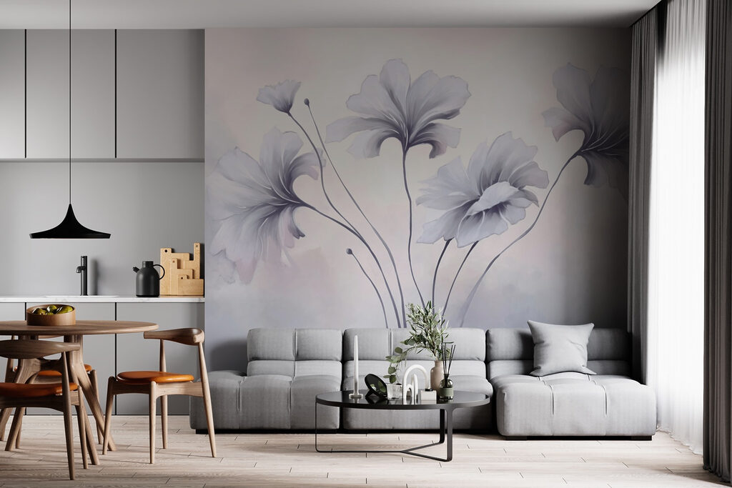 Lila bloemen boven steelbogen — interieur 3