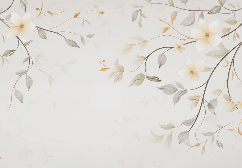 Witte bloemen aan ranken — volledig ontwerp