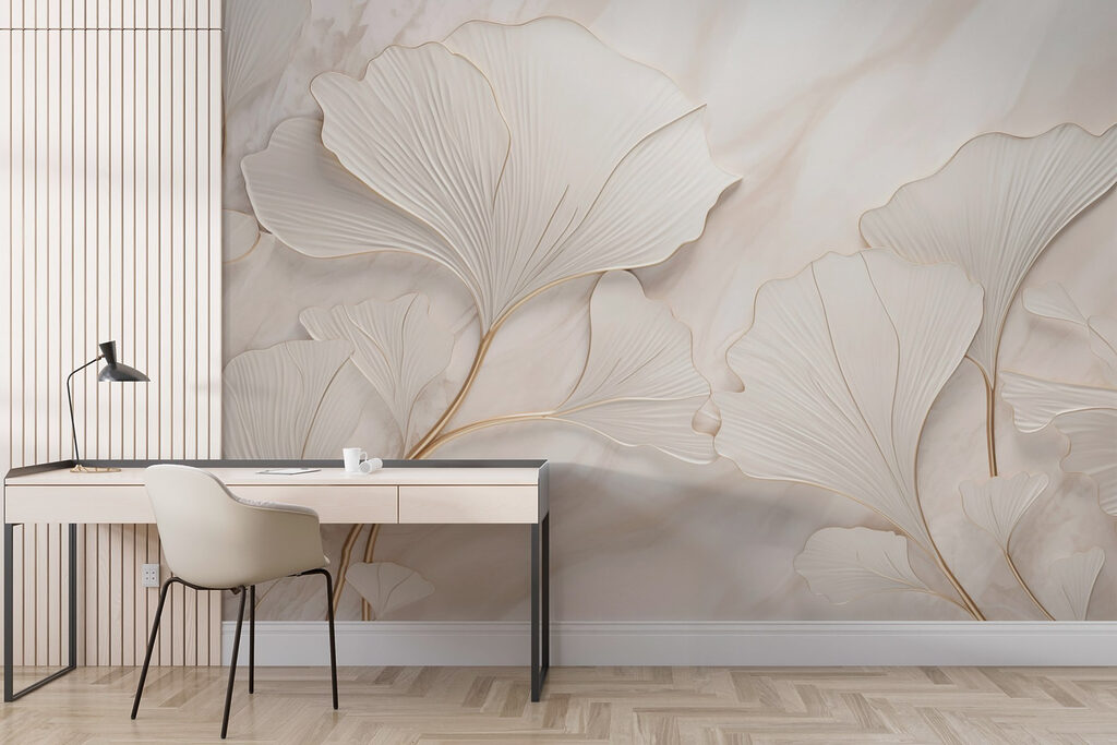 Delicate bladeren op een zachte achtergrond in een interieur