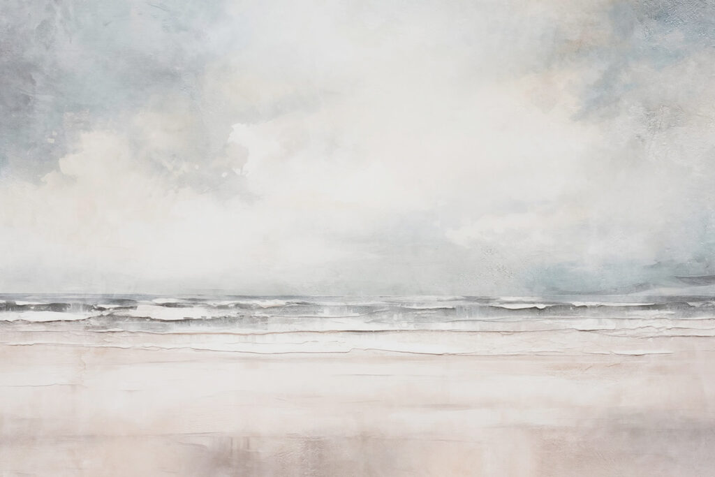 Strand met golven en wolken — volledig ontwerp