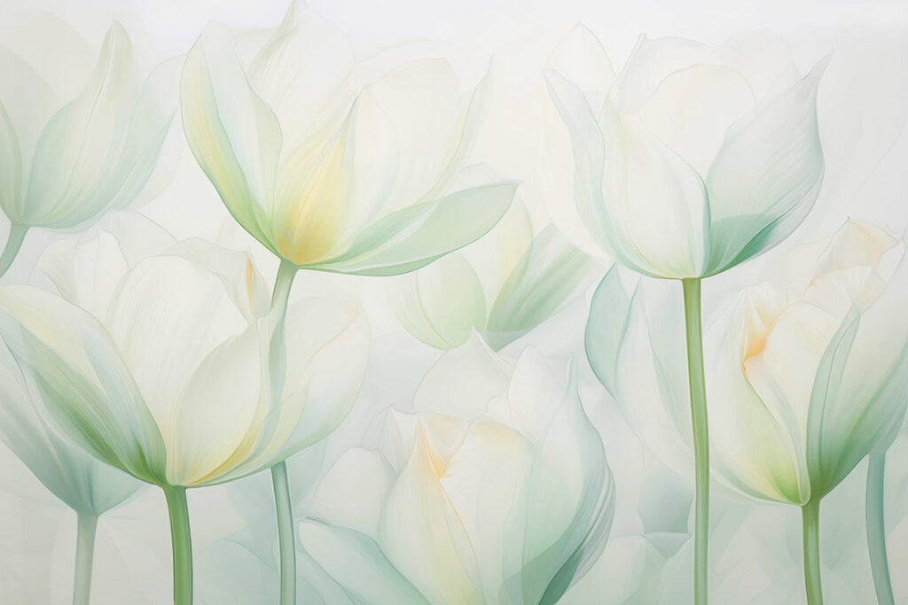 Lichte tulpen in mint — volledig ontwerp
