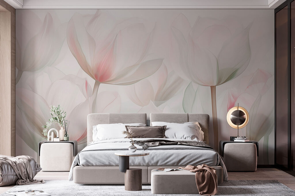 Delicate bloemen in zachte pasteltinten in een interieur