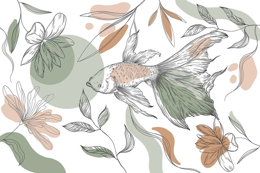 Sierlijke vis tussen bloemlijnen — volledig ontwerp