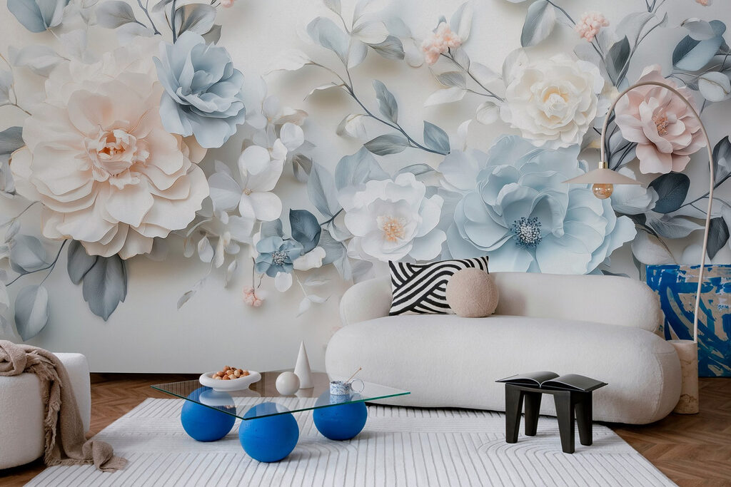Groep bloemen op een wit oppervlak — interieur 6