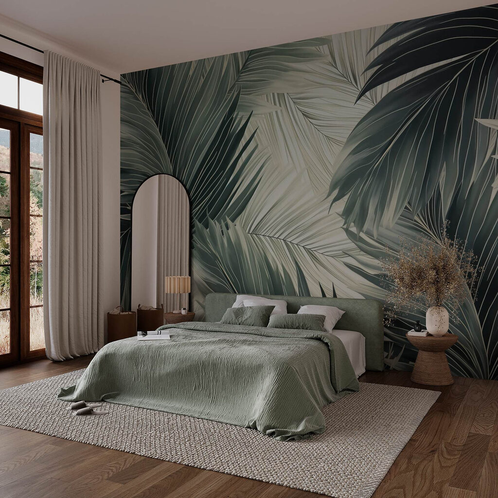 Weelderig groene bladeren in zachte tinten in een interieur