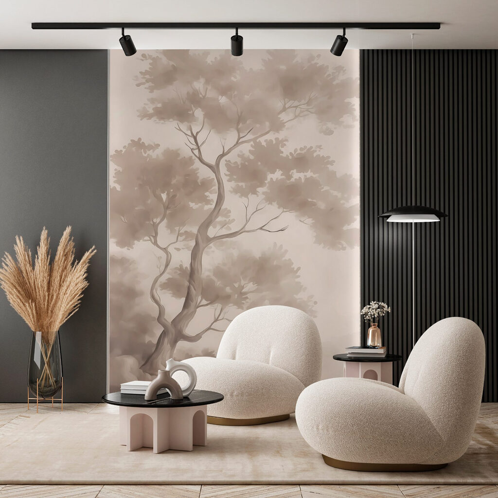 Boomschimmen in beige nevel — interieur 2