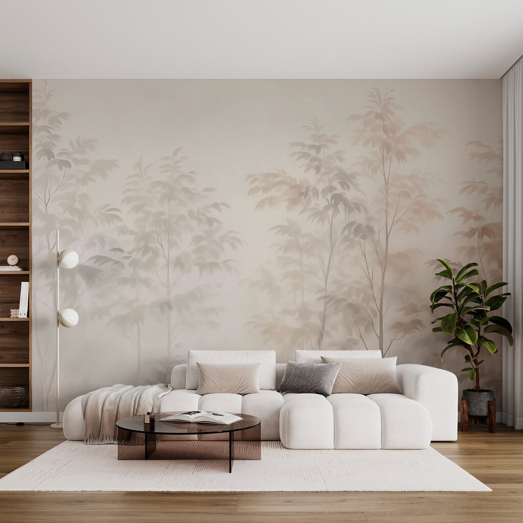 Bomen in de mist in een interieur
