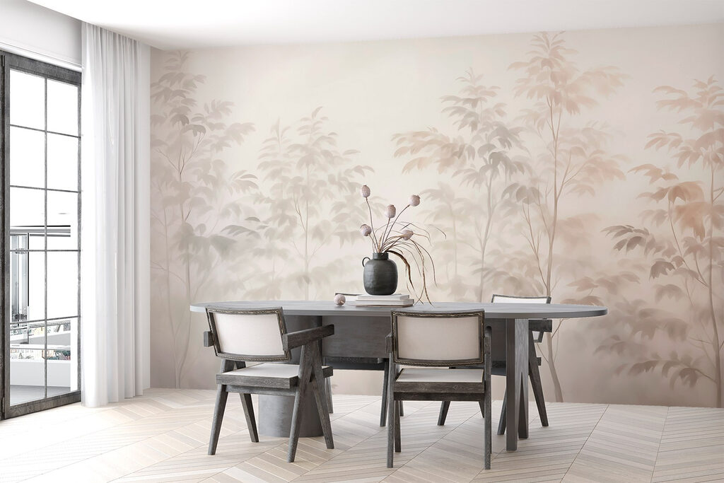 Hoge bomen in kleurmist — interieur 2
