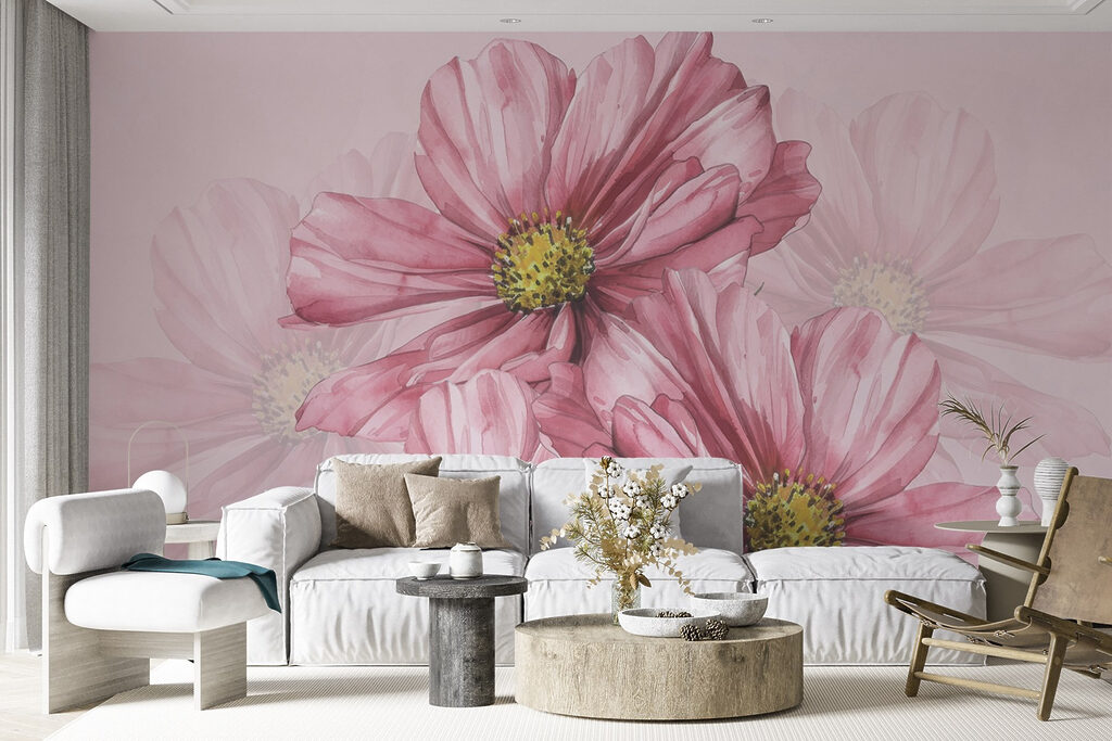 Gele bloemharten tussen roze — interieur 2