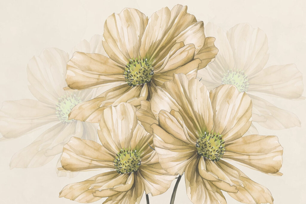 Bloemen in bleek goudgeel — volledig ontwerp