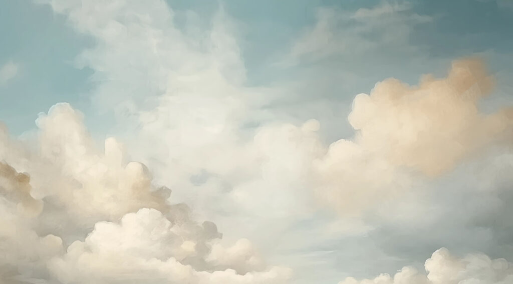 Zachte wolken boven turkoois — volledig ontwerp