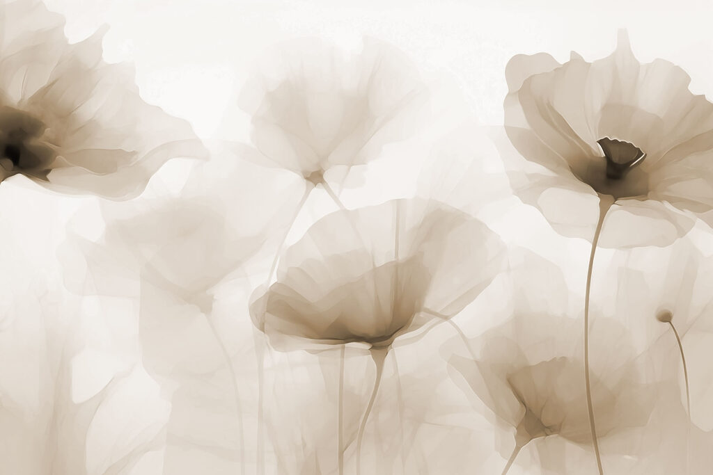 Donkere bloemharten tussen beige — volledig ontwerp