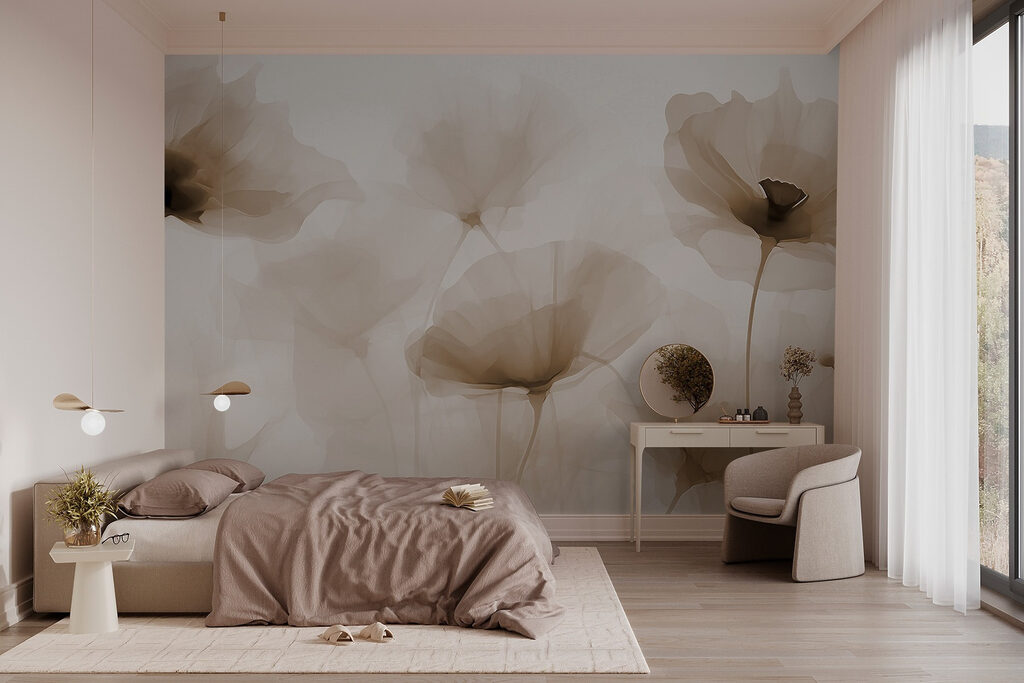 Donkere bloemharten tussen beige — interieur 1