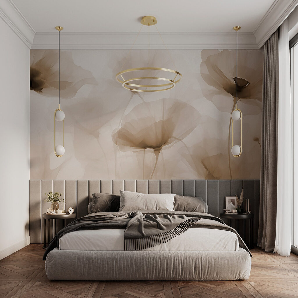 Donkere bloemharten tussen beige — interieur 2