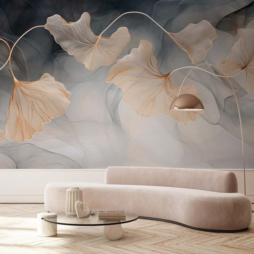Ginkgobladeren boven grijze sluiers — interieur 2