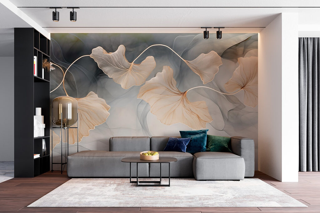 Ginkgobladeren boven grijze sluiers — interieur 3