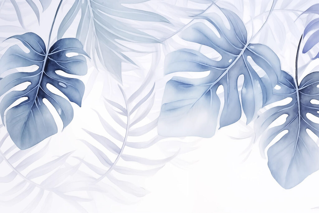 Blauwe monstera in licht — volledig ontwerp