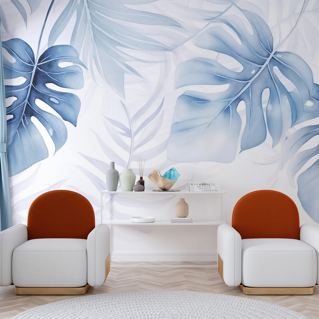 Blauwe monstera in licht — interieur 3