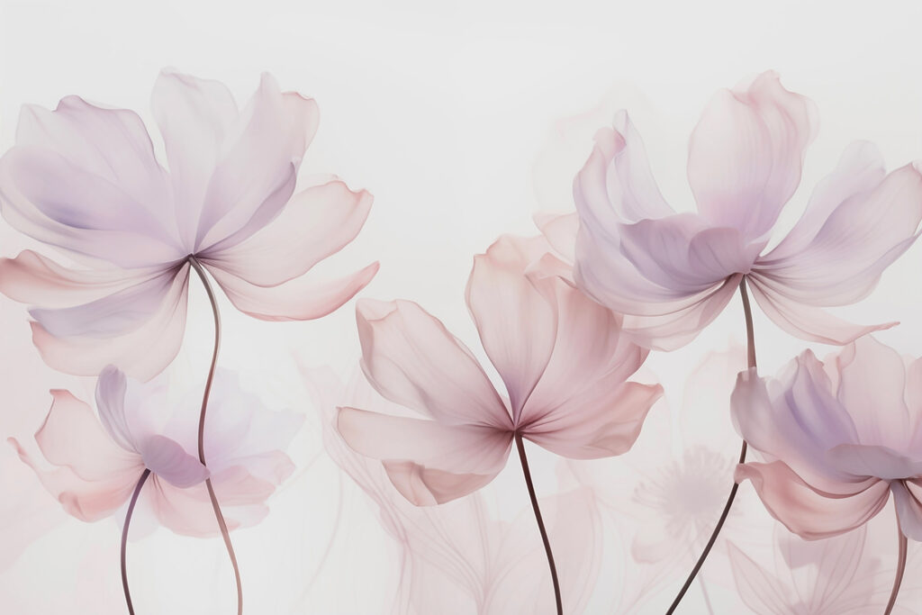 Roze bloemen met stelen — volledig ontwerp