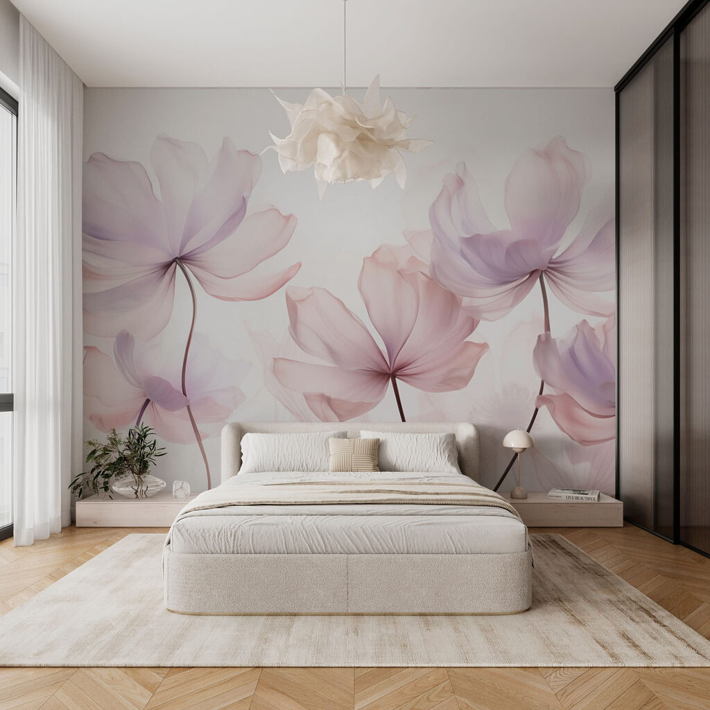 Delicate bloesems in zachte tinten in een interieur