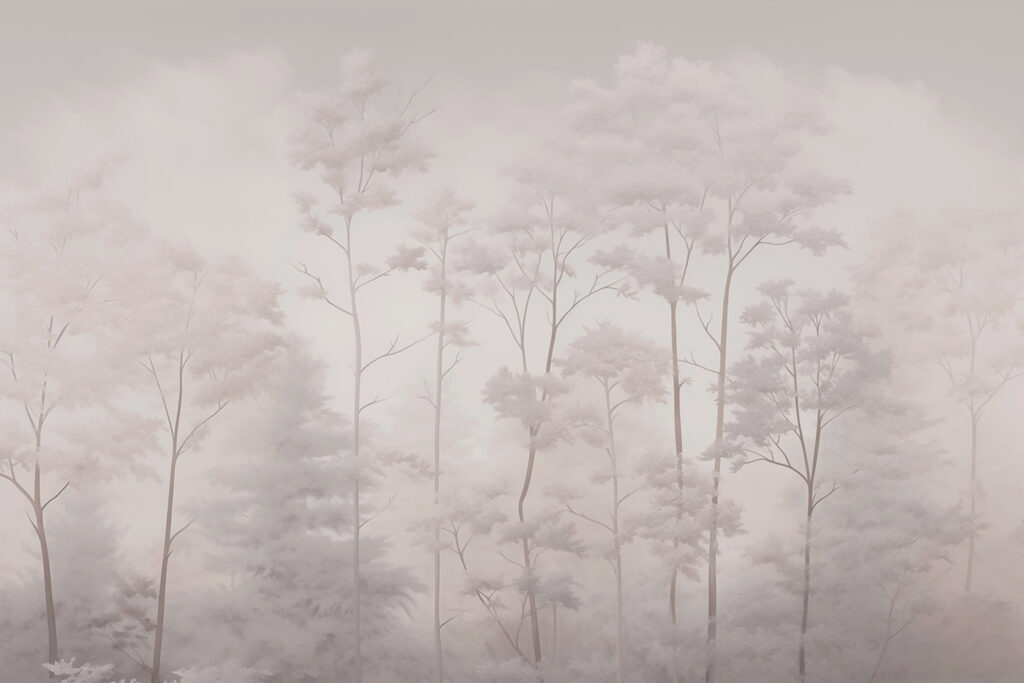 Slanke bomen in grijsbeige — volledig ontwerp