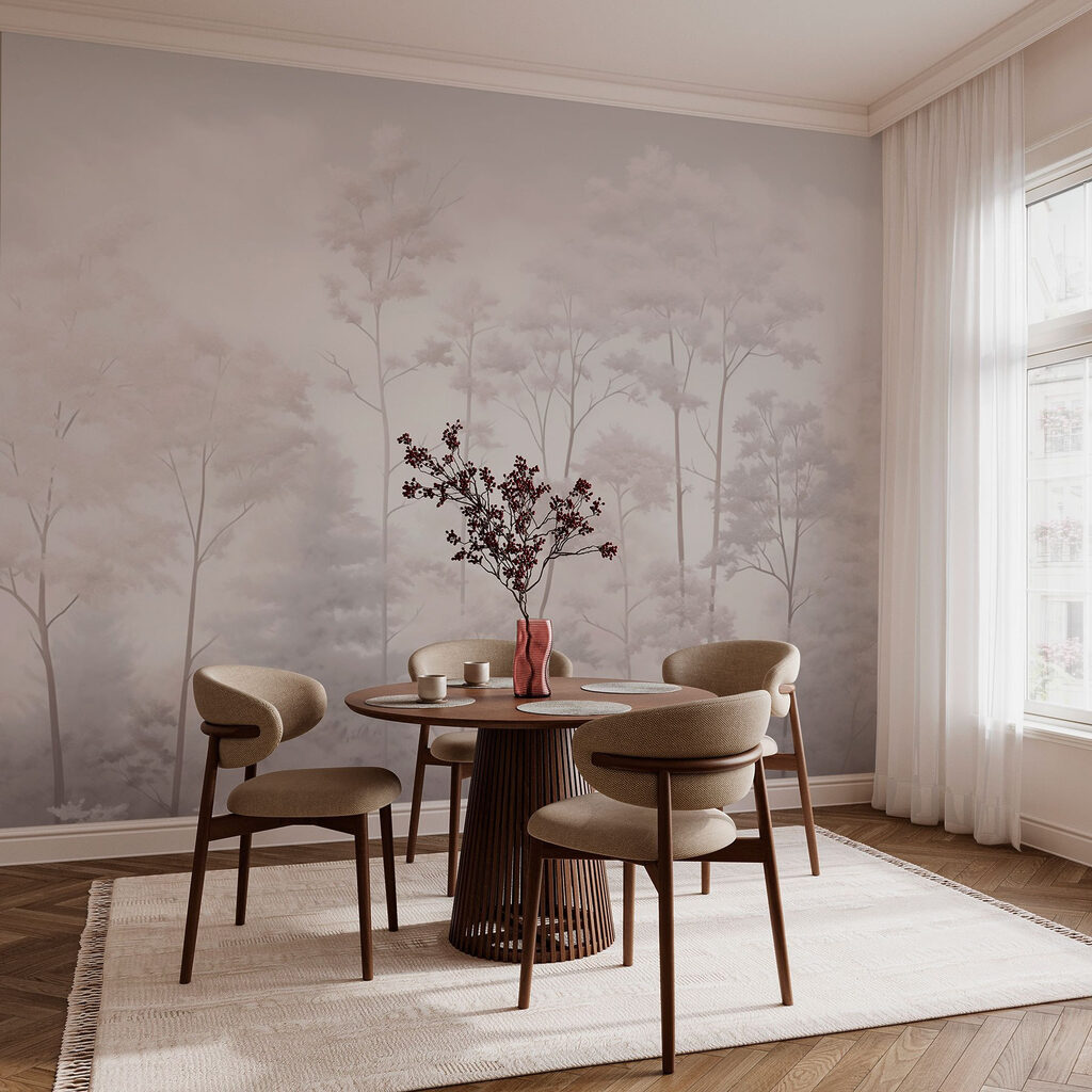 Slanke bomen in grijsbeige — interieur 3