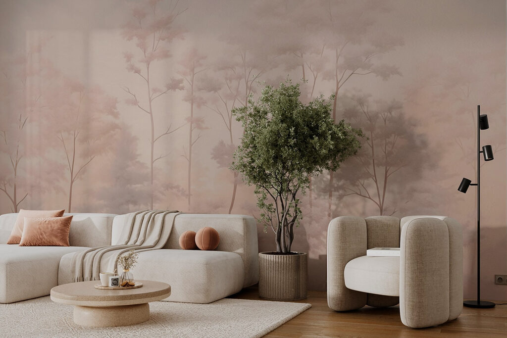 Hoge stammen in roze — interieur 2