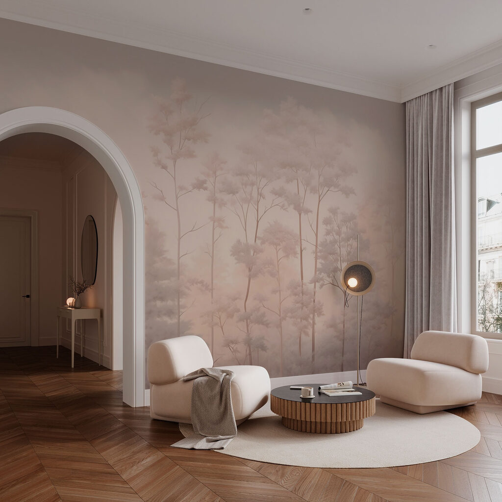 Hoge stammen in roze — interieur 3