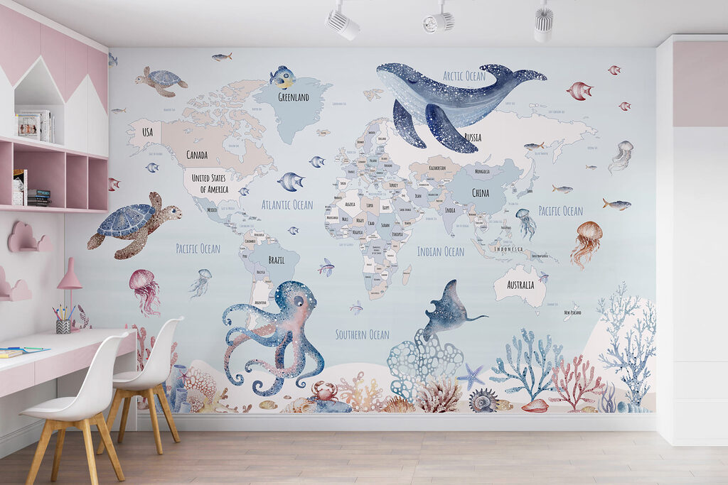 Wereldkaart met zeedieren — interieur 3