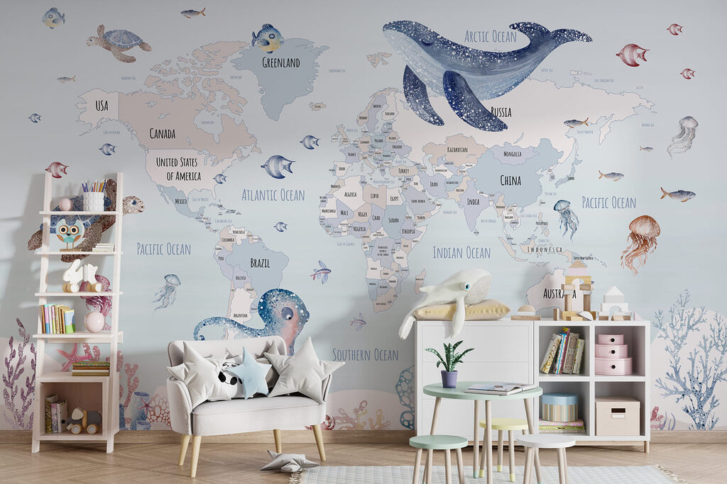 Wereldkaart met zeedieren — interieur 4