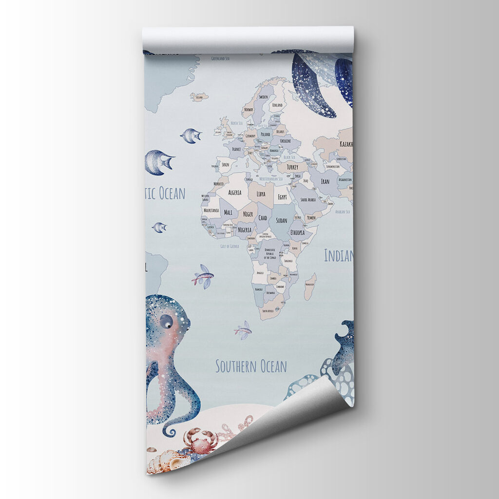 Wereldkaart met zeedieren — productweergave