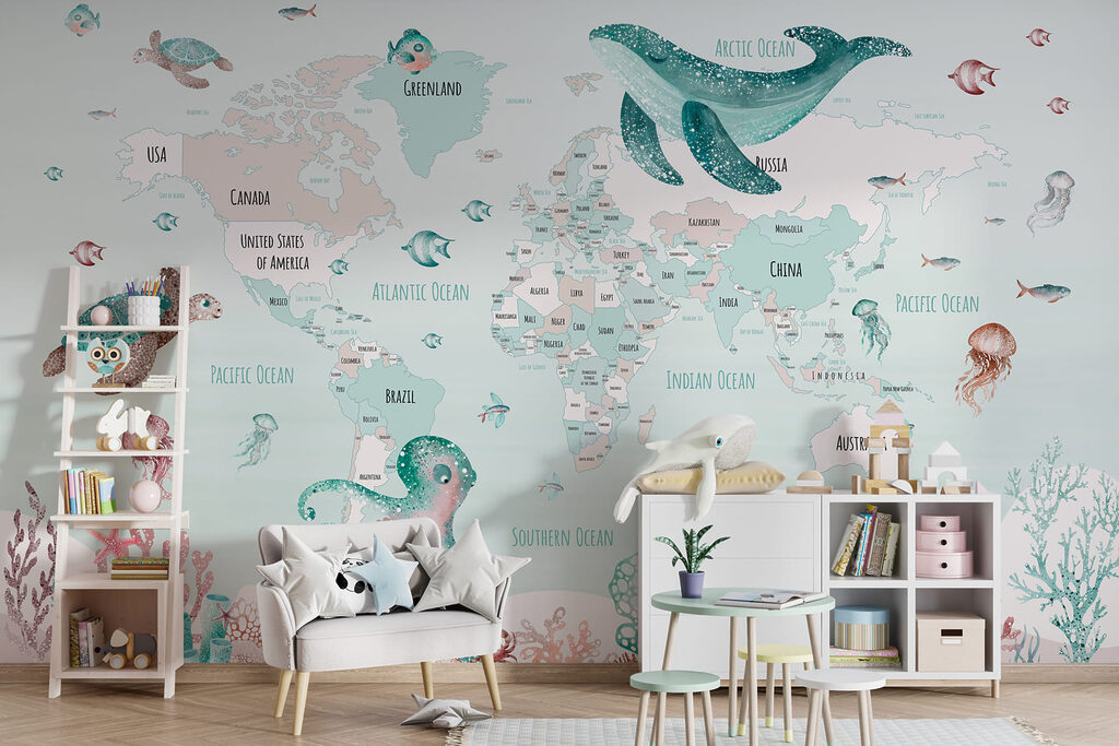 Wereldkaart met zeedieren — interieur 2