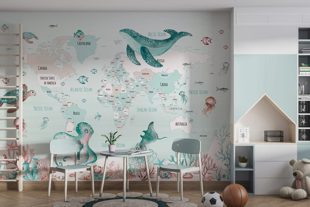 Wereldkaart met zeedieren — interieur 3
