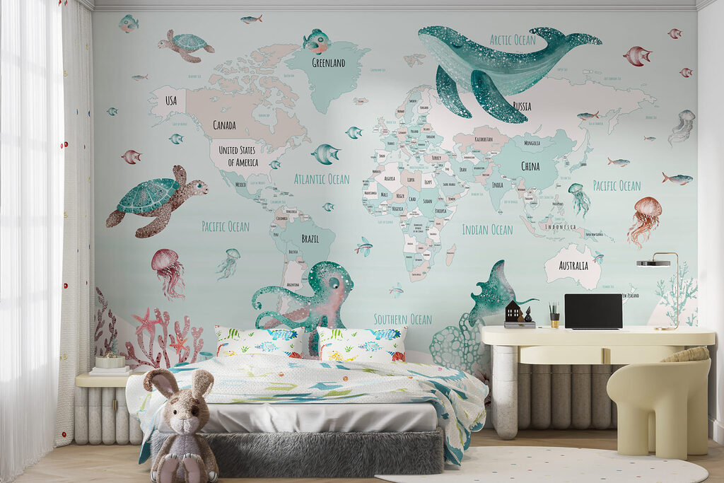 Wereldkaart met zeedieren — interieur 4