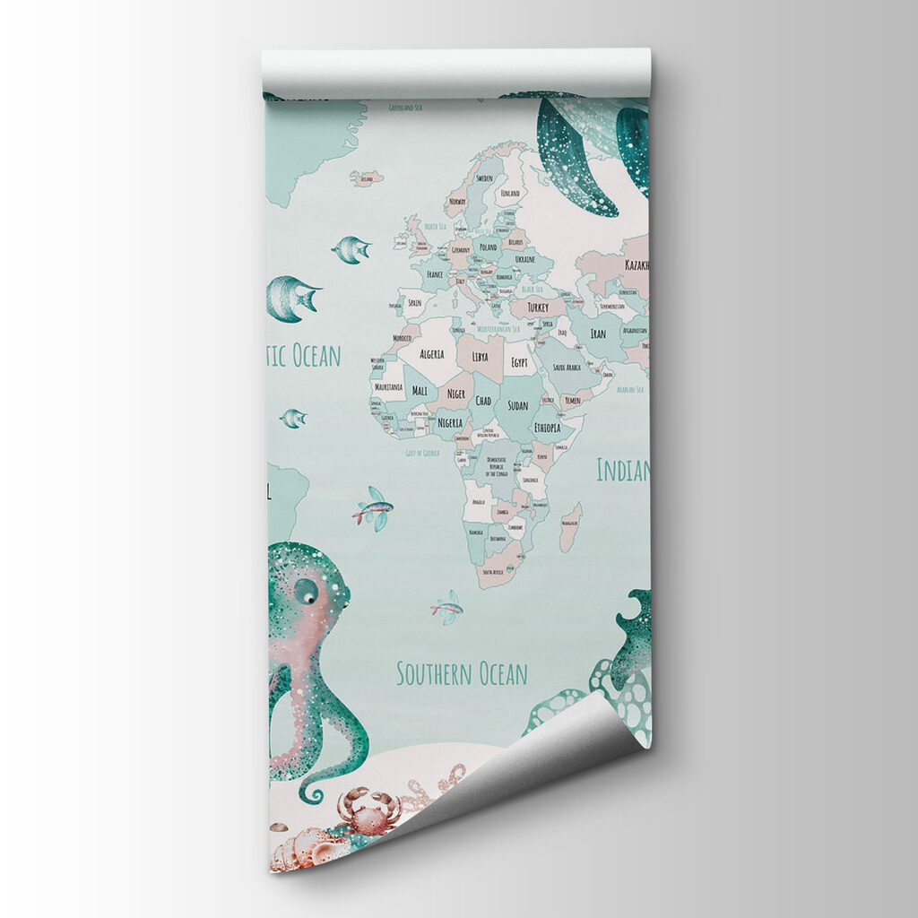 Wereldkaart met zeedieren — productweergave